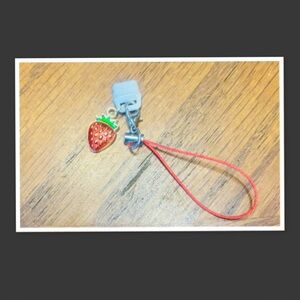 USB C Dust Plug Charm (Strawberry) with Tab Lanyard